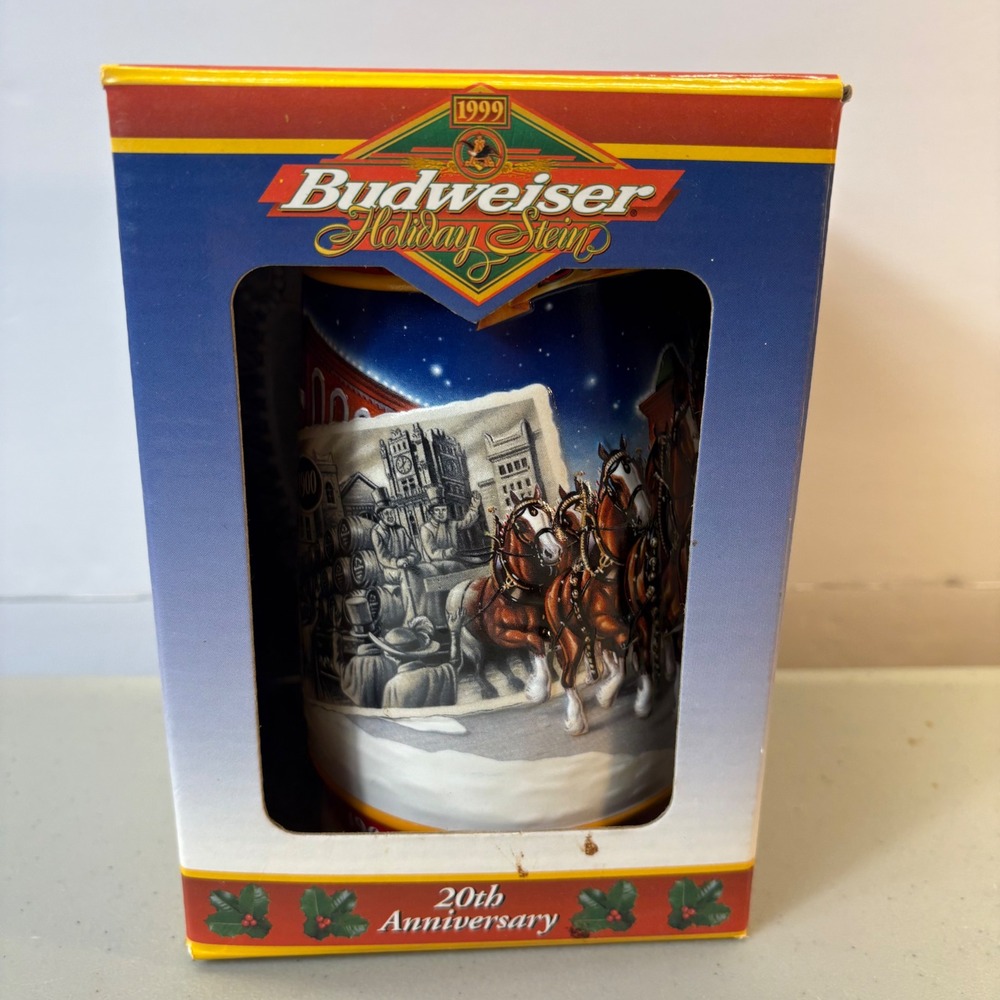 1999 Budweiser Holiday Stein 20th Anniversary Clydesdales Century Tradition Beer